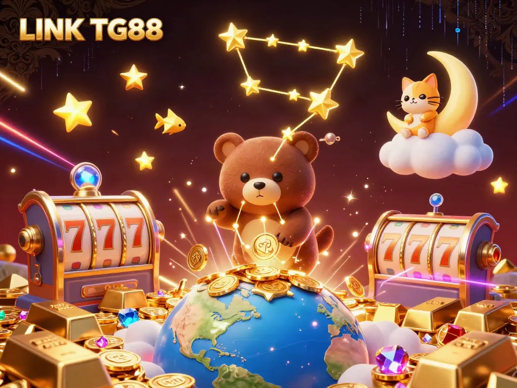 Experience thrilling wins with LINK TG88 in a vibrant casino world filled with treasures and animated characters.