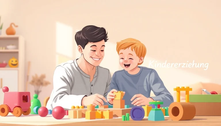 Vater und Kind spielen Bauklötze in der Kindererziehung, Spaß und Nähe erleben.