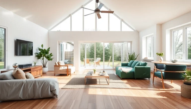 Modernisierter Wohnraum mit offenem Konzept, hellen Farben und Holzparkett, verkörpert die Essenz der Hausrenovierung.