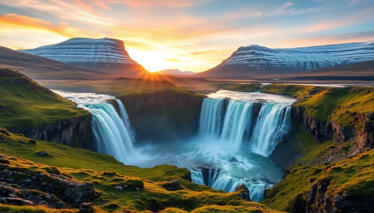 Erleben Sie die beeindruckenden Wasserfälle Gullfoss während Ihrer Reise nach Island, umgeben von majestätischen Bergen.