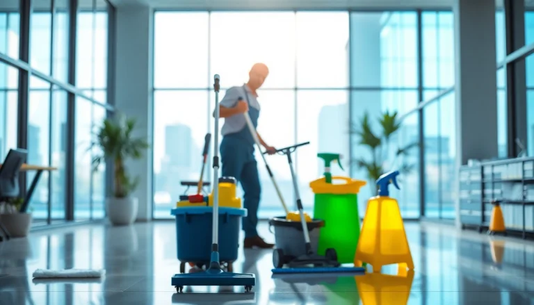 Effiziente Gebäudereiniger Münster beim Säubern von Büroräumen mit professionellen Geräten.