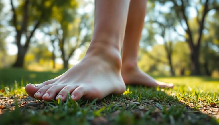 Barfußschuhe auf grünem Rasen, betonen die natürliche Bewegung und Bequemlichkeit.