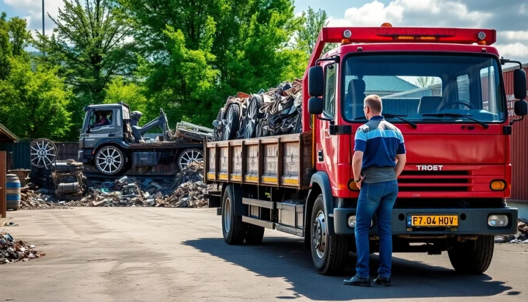 Efficient Schrottabholung Remscheid with a team loading a truck with scrap metal for responsible disposal.