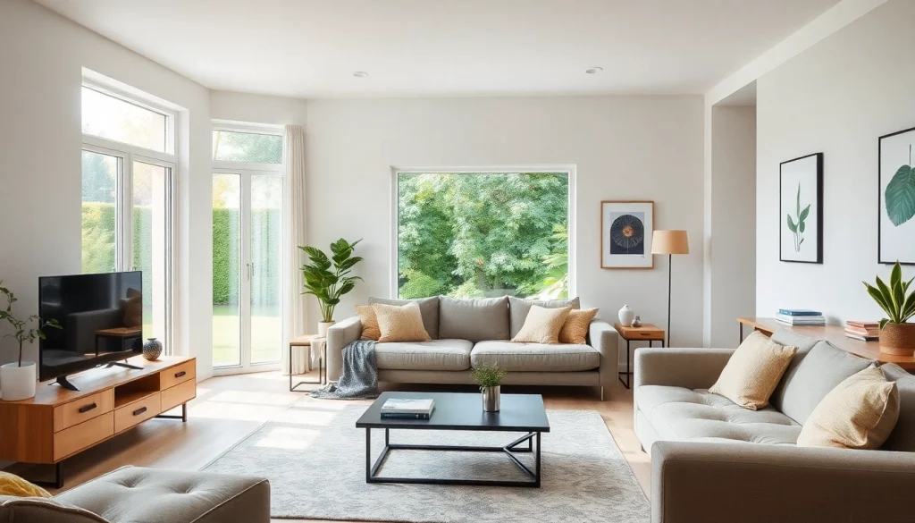 Gestalten Sie ein einladendes Wohnzimmer mit harmonischer Raumgestaltung und modernen Möbeln.