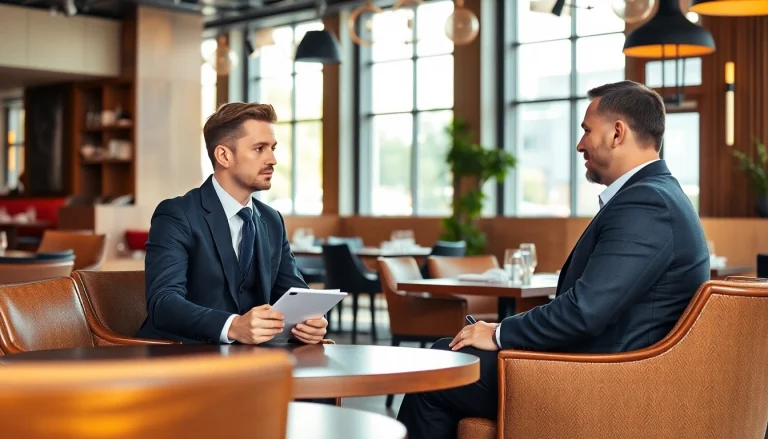 Rekrutierungsgespräch eines Headhunter Gastronomie in einem eleganten Restaurant.
