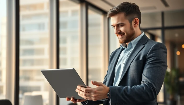 Headhunter Baubranche bei der Analyse von Bewerberprofilen in einem modernen Büro mit Bauplänen.
