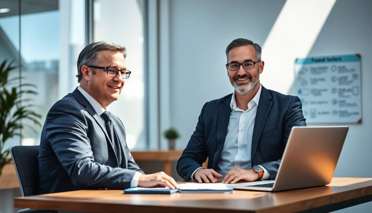 Headhunter Führungskräfte berät Klienten in einem modernen Büro, während er Notizen macht und engagiert lächelt.