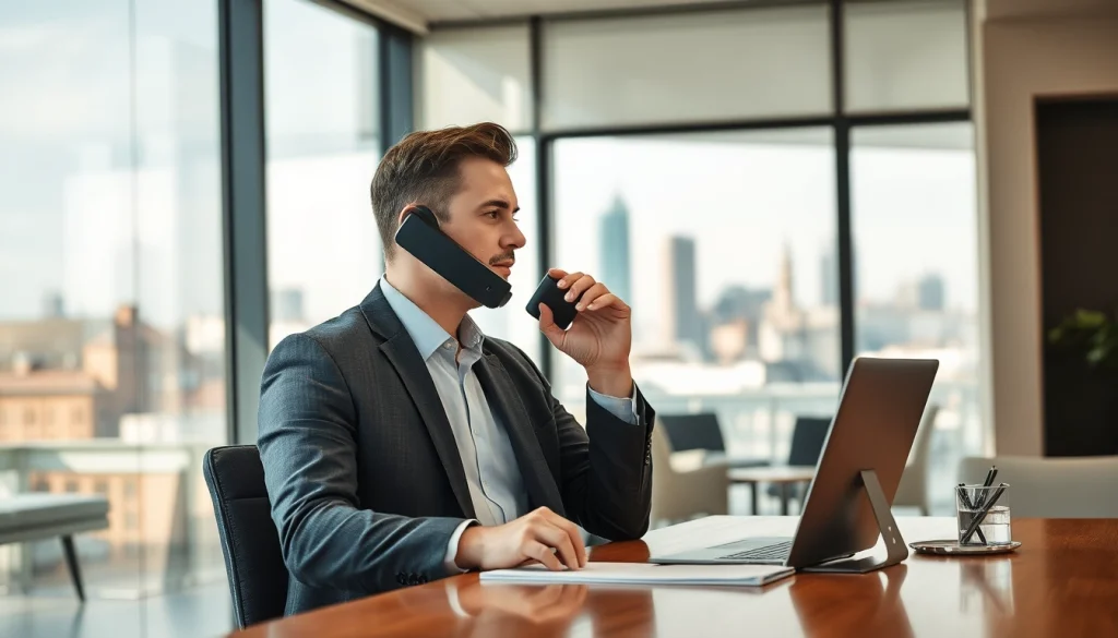 Professioneller Headhunter Krefeld in modernem Büro am Telefon.