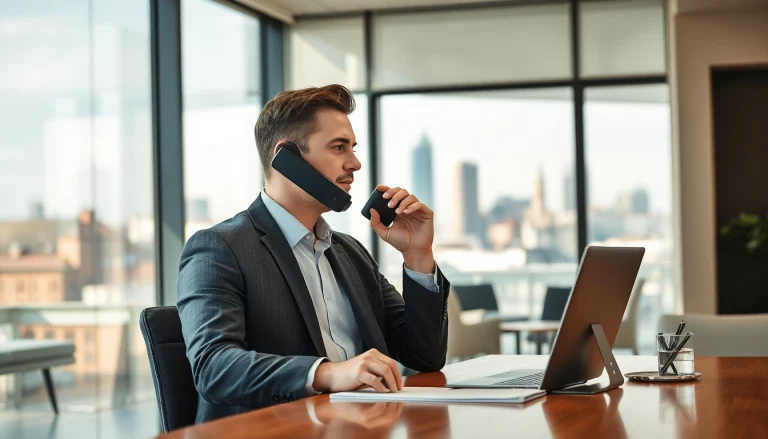 Professioneller Headhunter Krefeld in modernem Büro am Telefon.