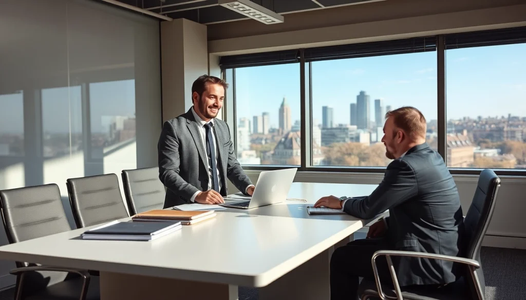 Professioneller Headhunter Wuppertal beim Gespräch mit einem Kandidaten in einem modernen Büro.