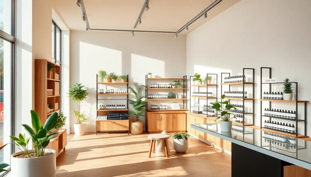 CBD Produkte sorgfältig präsentiert in einem hellen und einladenden Shop in Zürich.