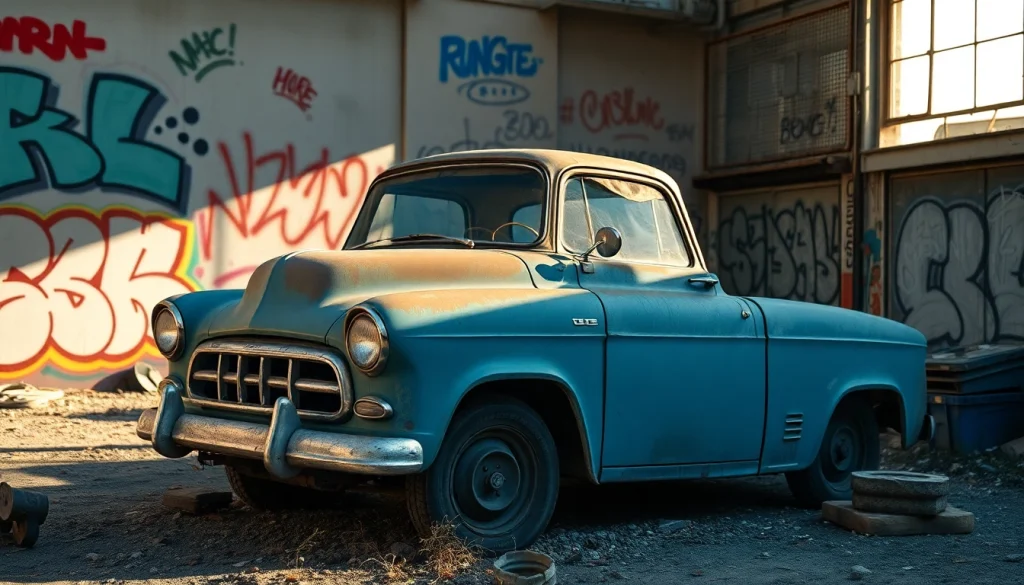 Autoverschrottung durch professionelle Dienstleister, sichtbar ist ein altes, verrostetes Auto.