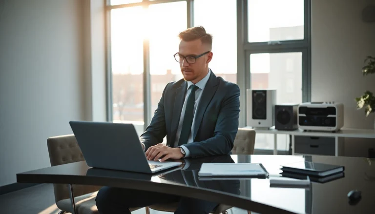 Headhunter IT berät vor einem Laptop in einem modernen Büro.