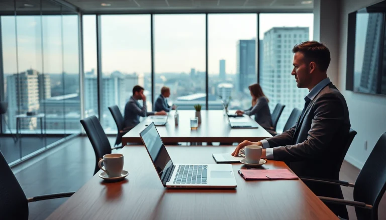 Visualisierung eines professionellen Headhunter IT Büros, wo Fachleute zusammenarbeiten und Talente rekrutieren.