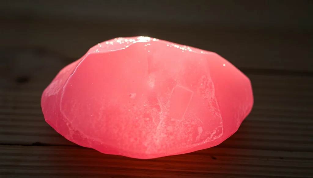 Rosenquarz zeigt seine strahlende rosa Farbe und feine Einschlüsse in einer Close-Up Aufnahme.