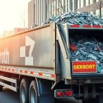 Effiziente Schrottabholung Düsseldorf – Ein Schrottwagen transportiert Metallschrott in der Stadt.