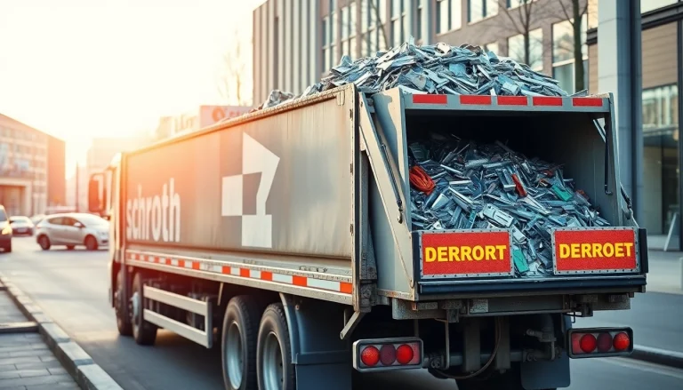 Effiziente Schrottabholung Düsseldorf – Ein Schrottwagen transportiert Metallschrott in der Stadt.