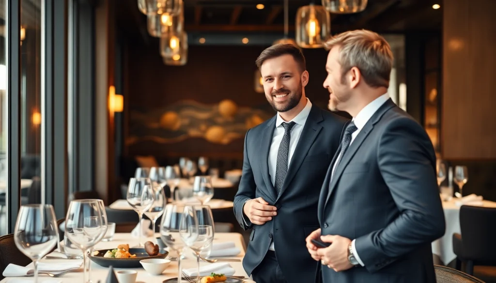 Headhunter Gastronomie im Gespräch mit einem Restaurantmanager in einem stilvollen Ambiente.
