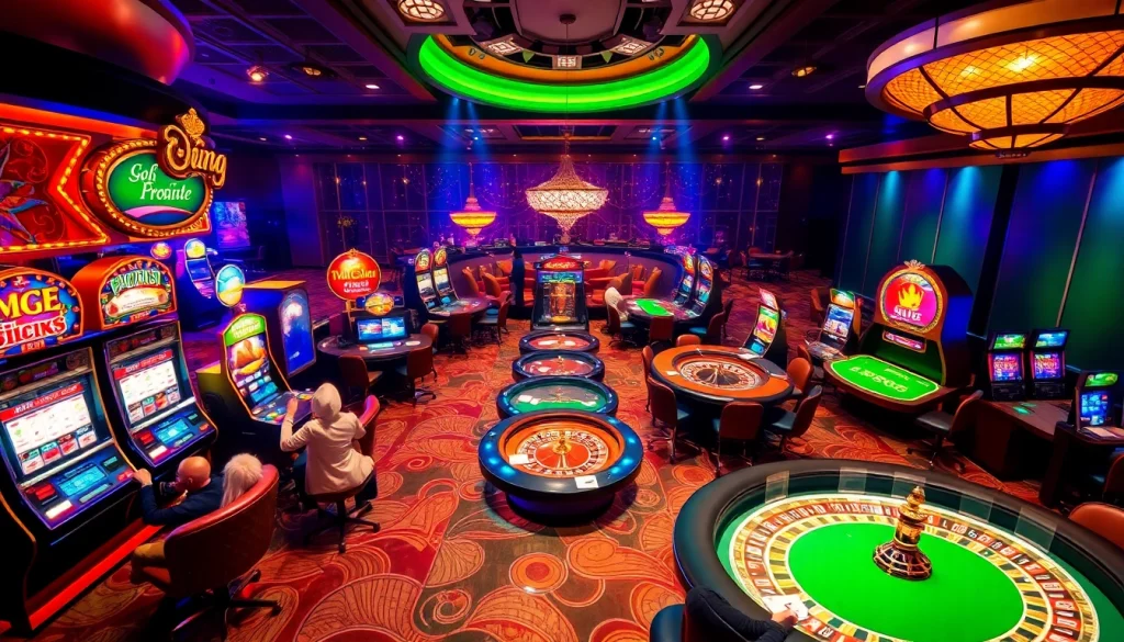 Engage in thrilling casino experiences at https://s8s8.org/, showcasing vibrant gambling elements like slots and poker tables.