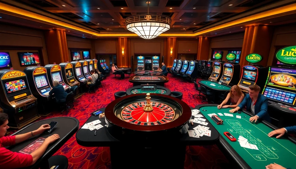 Players enjoying a thrilling Luck8 casino experience with vibrant tables and games.
