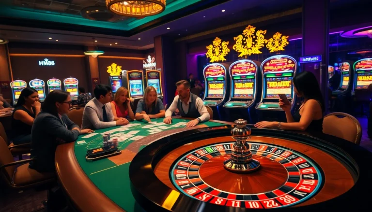 Engage with the excitement of HM88 while playing at a luxurious casino table filled with vibrant poker chips and cards.