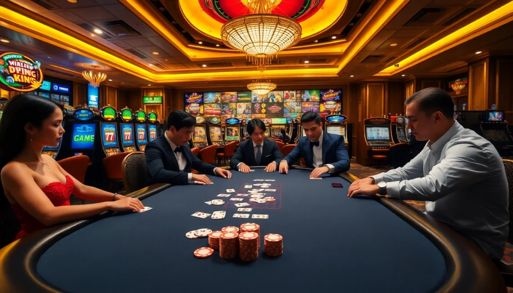 Experience the excitement of Nhà cái King88 with a luxurious casino atmosphere featuring intense poker gameplay.