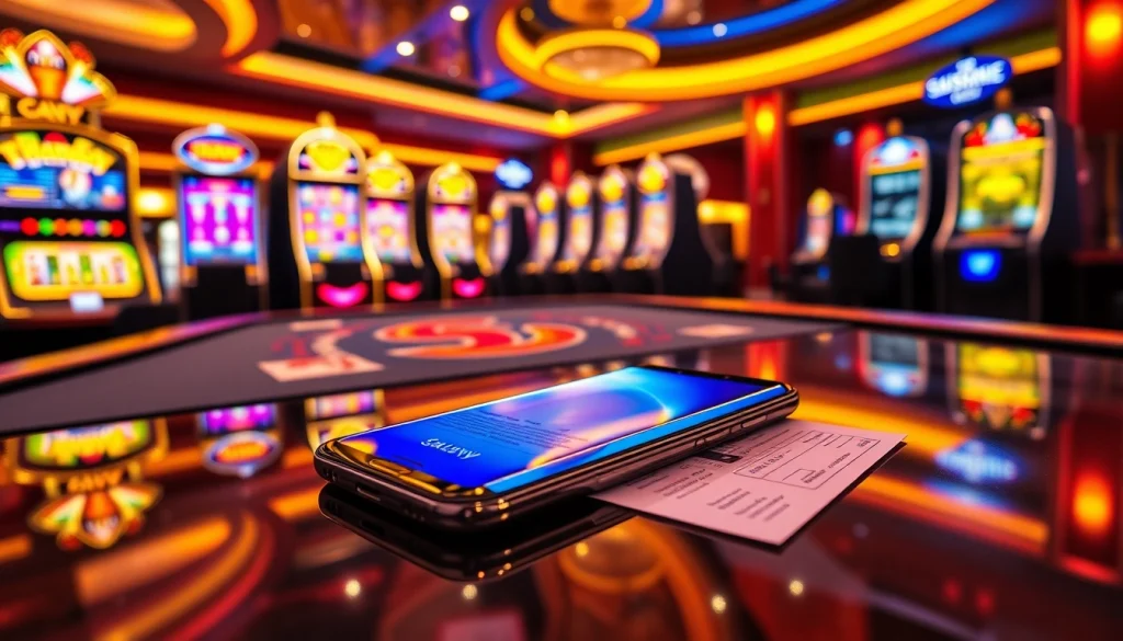 S8 smartphone enhancing the casino experience with vibrant gambling elements.