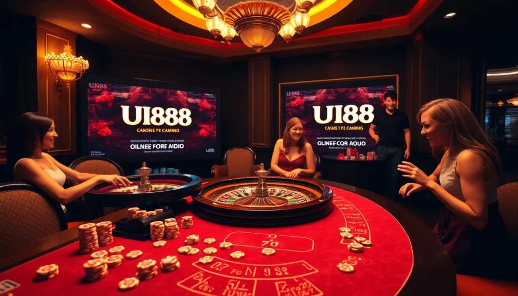 UU88 casino players enjoying a lively roulette game with vibrant colors and excitement