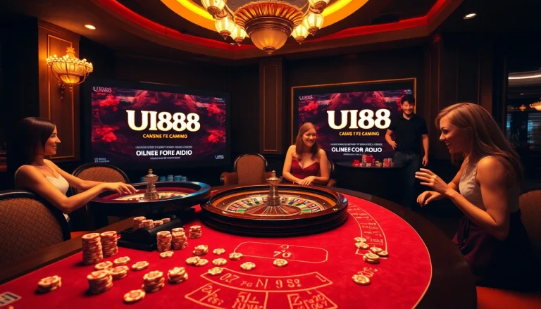 UU88 casino players enjoying a lively roulette game with vibrant colors and excitement