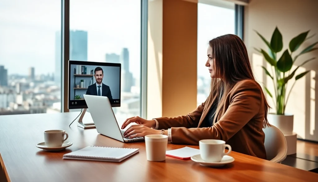 Headhunter Gastronomie engaged in a video call, showcasing professionalism.