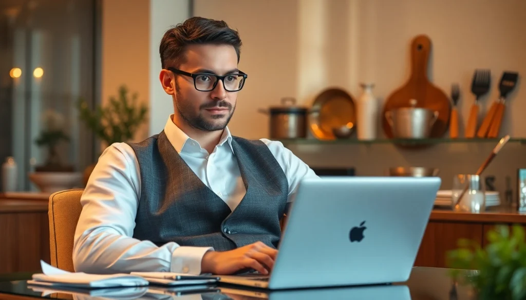 Headhunter Gastronomie in elegantem Büro bei der Arbeit.