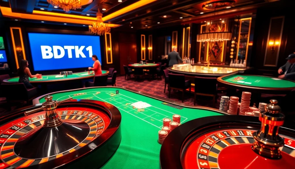 Experience BDTK1 action at luxurious casino tables with vibrant poker chips and cards.