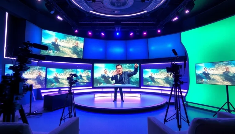 Experience the dynamic energy of Lauthaitv in this modern broadcasting studio, featuring advanced technology and vibrant ambiance.