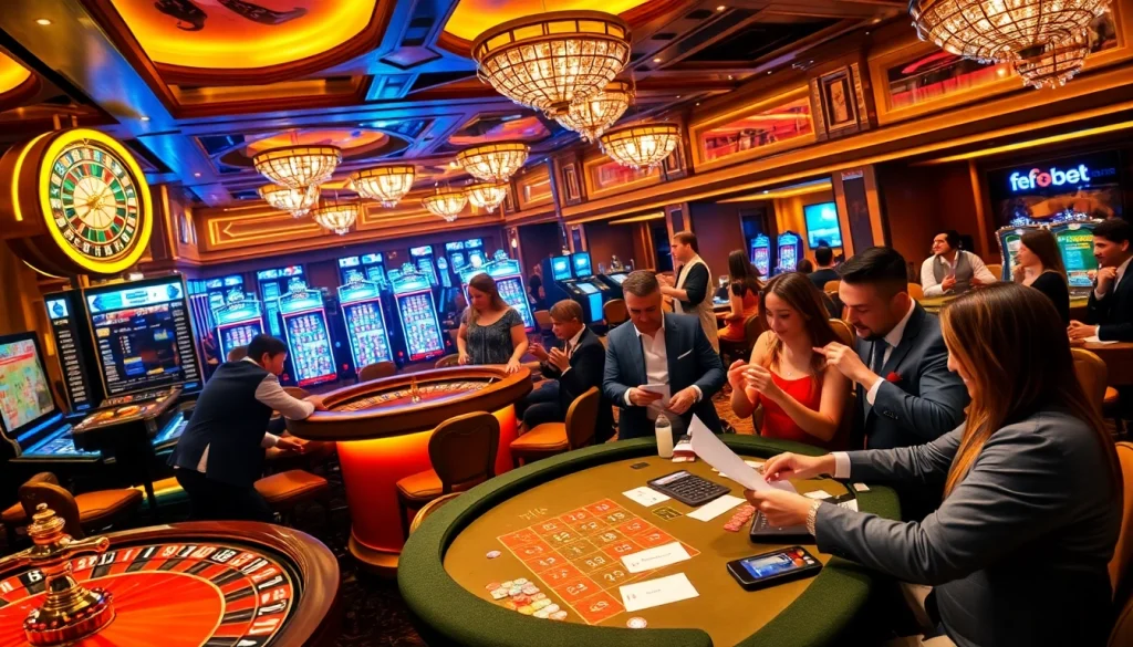 Winning moments at febet casino, featuring players and exciting gaming tables.