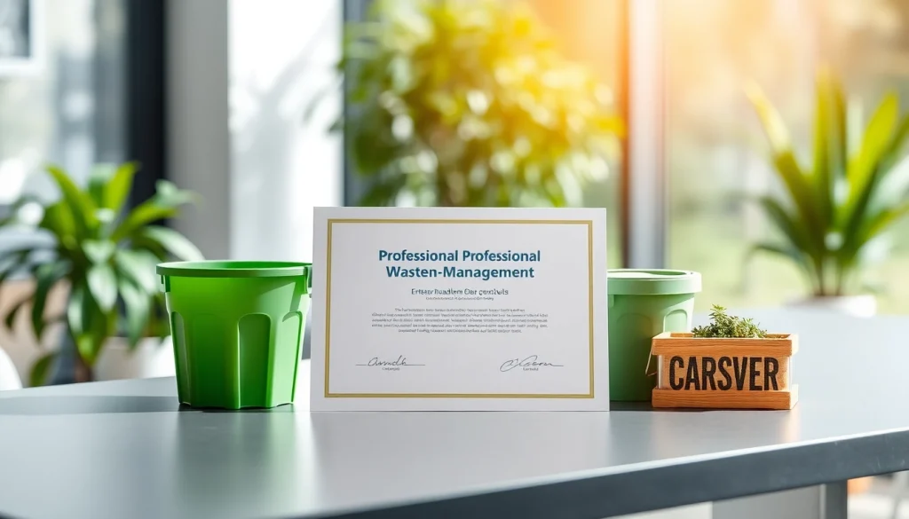 Entsorgungsnachweis auf einem modernen Schreibtisch mit umweltfreundlichen Tools.