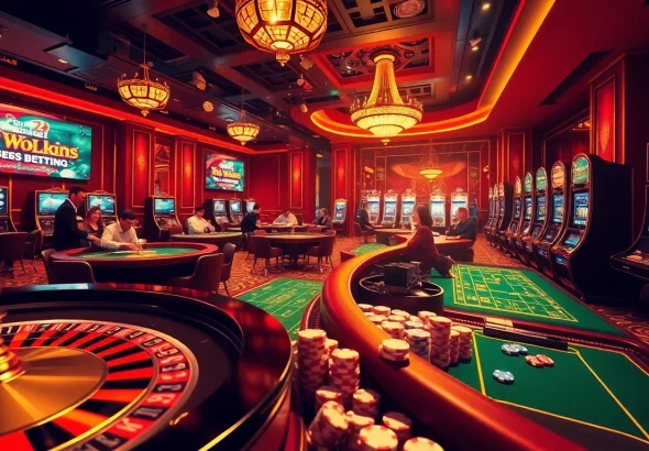 Engaged players enjoy games at a luxurious casino scene showcasing https://nk88net.com/ betting activities.