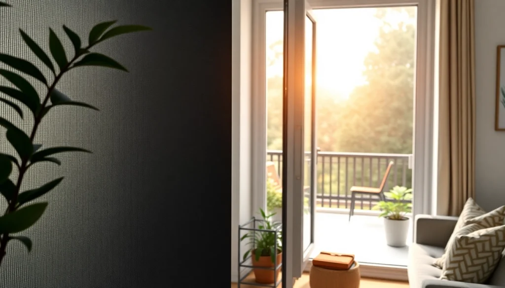 Fliegengittermaxx installation shows a modern, stylish flyscreen in a sunny living room.