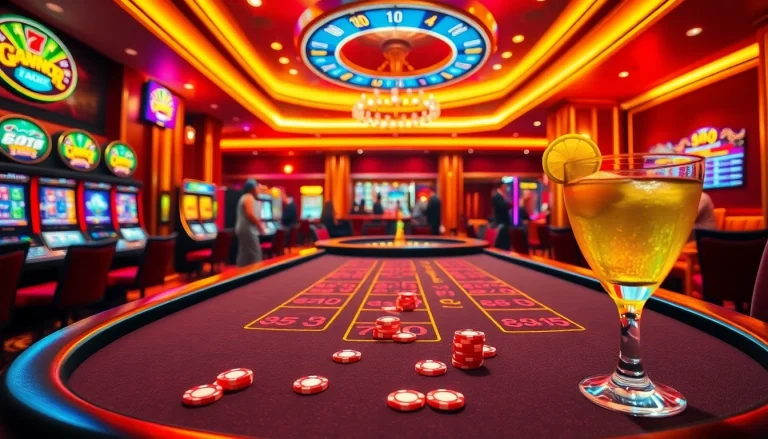 Experience excitement at https://go88vn.id/ with a luxurious casino scene featuring blackjack and slot machines.