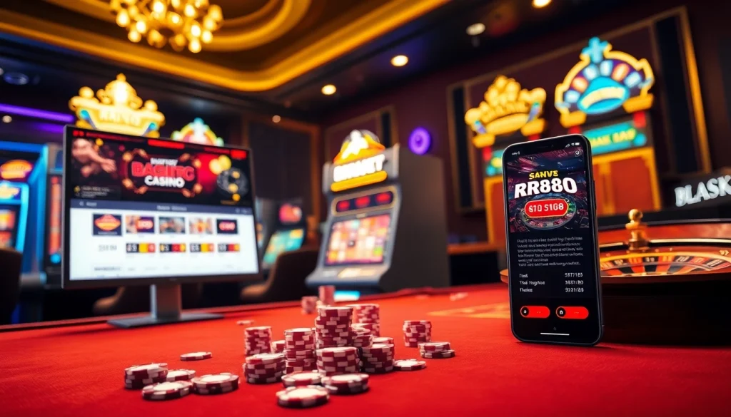 RR88 đăng nhập interface with vibrant casino elements and excitement for players.