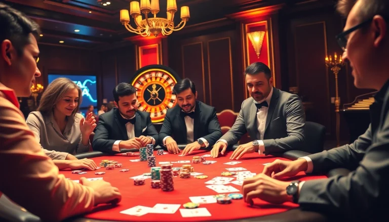 Exciting scene of players engaged in game bài ee88, showcasing strategy and gambling thrill.