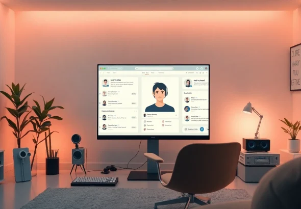 Engaging AI interface featuring an avant-garde design concept of ai slut in a modern workspace.