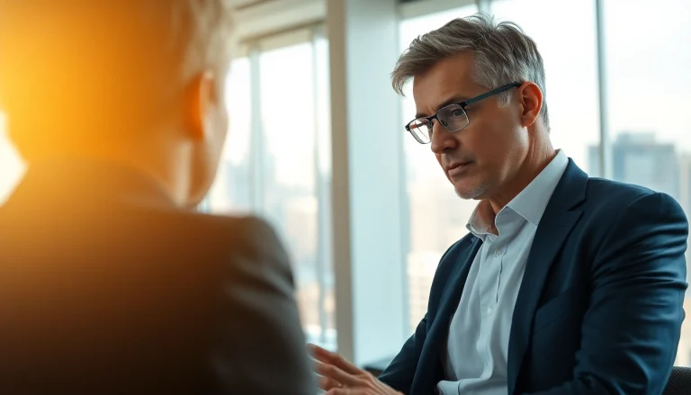 Headhunter Schweiz im Gespräch mit einem Klienten in modernem Büro.