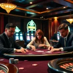 U888 players engaging at a high-stakes poker table in a luxurious casino environment.