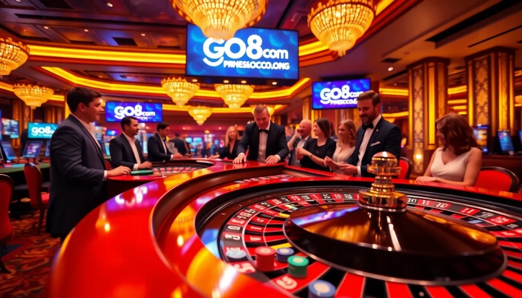 Experience the excitement of GO8 com with players engaging at a vibrant roulette table.