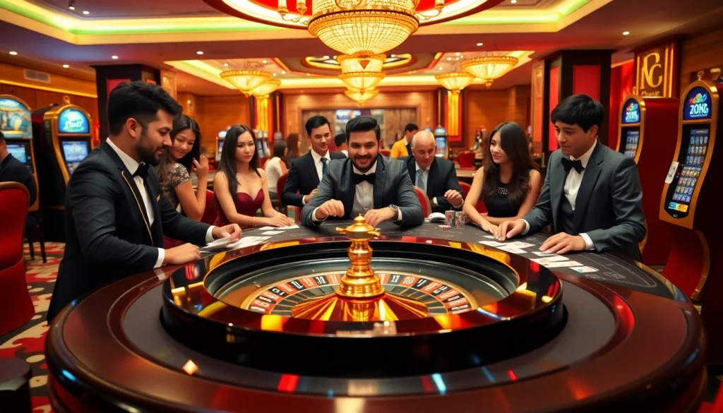 Engage in thrilling gameplay at https://jun88.rodeo/ with vibrant casino visuals showcasing poker chips and slot machines.