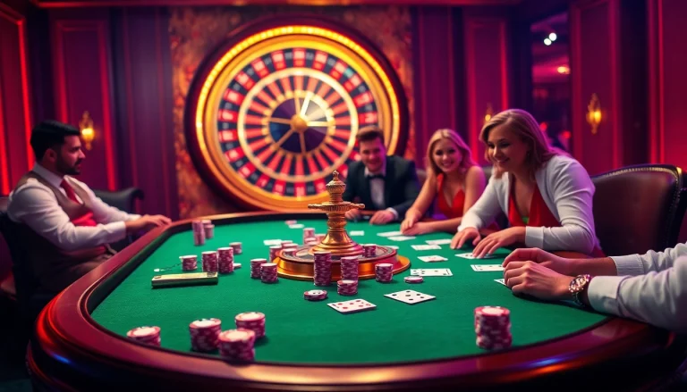 Engage in thrilling gameplay at Nhà cái jun88 with an exciting casino scene featuring poker chips and a roulette wheel.