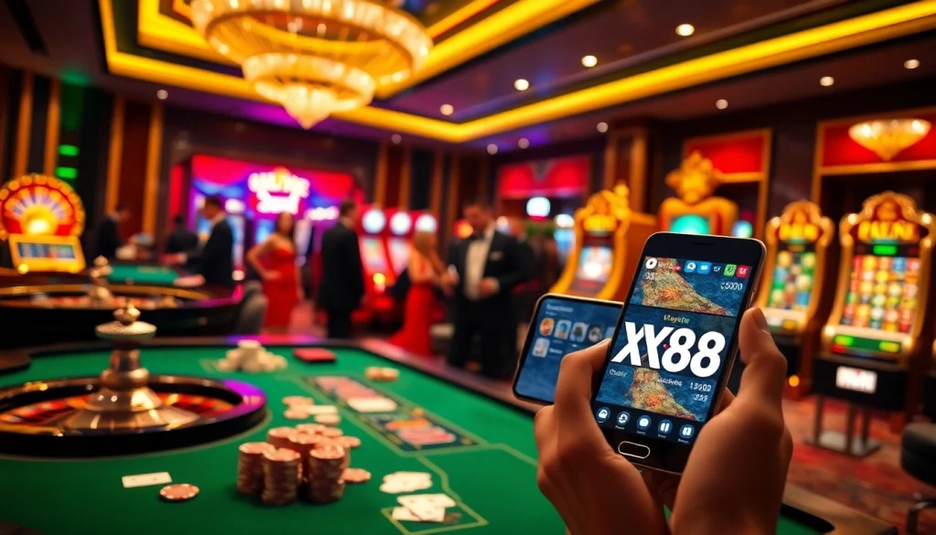 Experience the excitement of gambling at XX88 with a luxurious casino setting and vibrant visuals.
