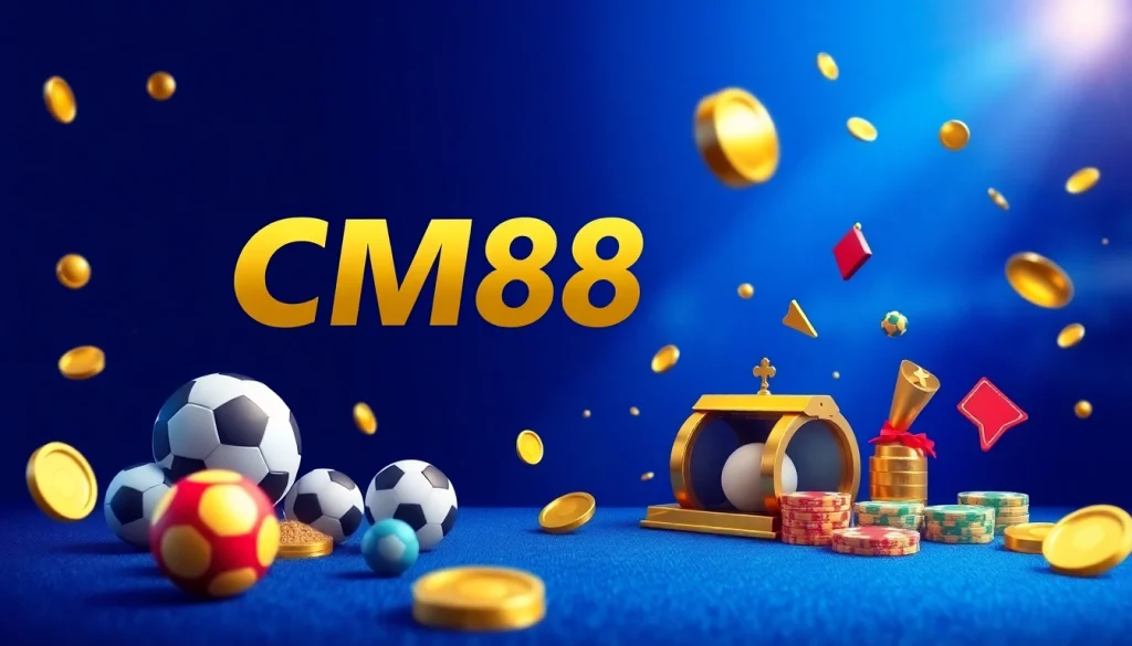 Exciting promotional banner showcasing CM88 online betting features, including sports and gaming icons.