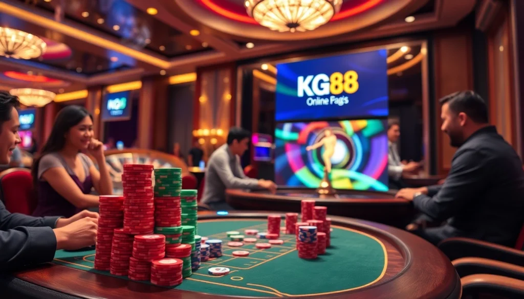 Players enjoying poker and gambling atmosphere at KG88 online casino platform.