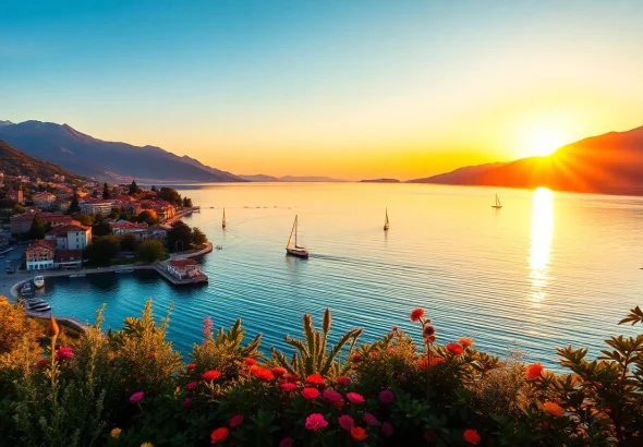 Erleben Sie einen atemberaubenden Sonnenuntergang am Gardasee, der die Schönheit des Sees und die lebendige Umgebung zeigt.